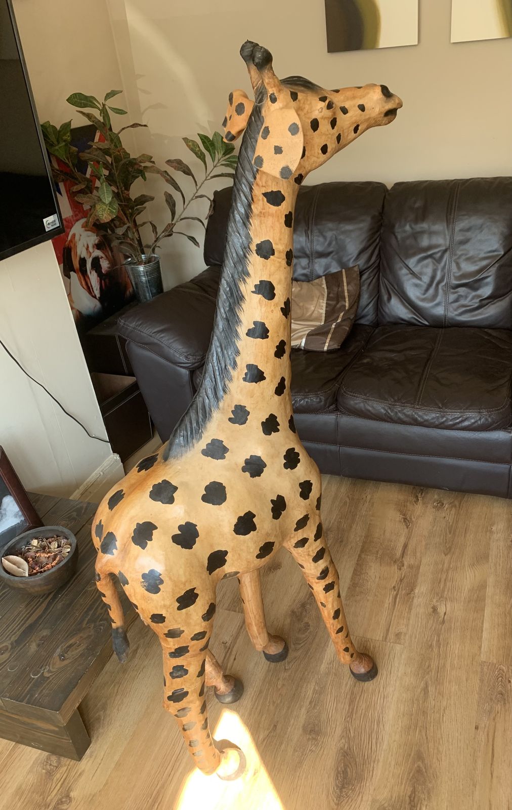 Rare Huge Vintage 1950’s Leather Decorative Giraffe 20th Century 1950’s photo Art