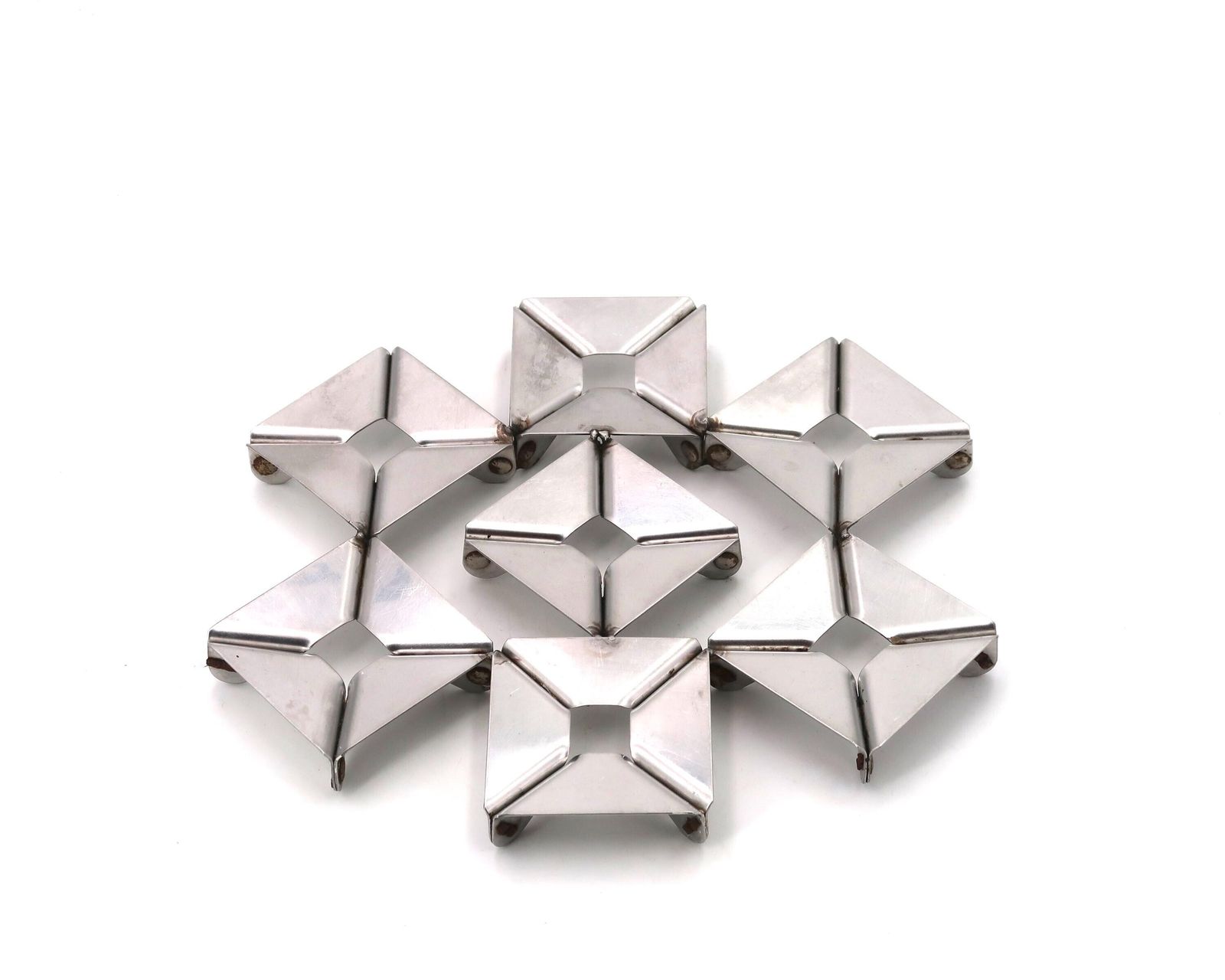 Franse Constructivistische Metalen Onderzetter, Vintage / Roestvrij Staal Keuken, Joelle Ferlande, Dominique Imbert, Paul Geoffroy, Xavier Féal