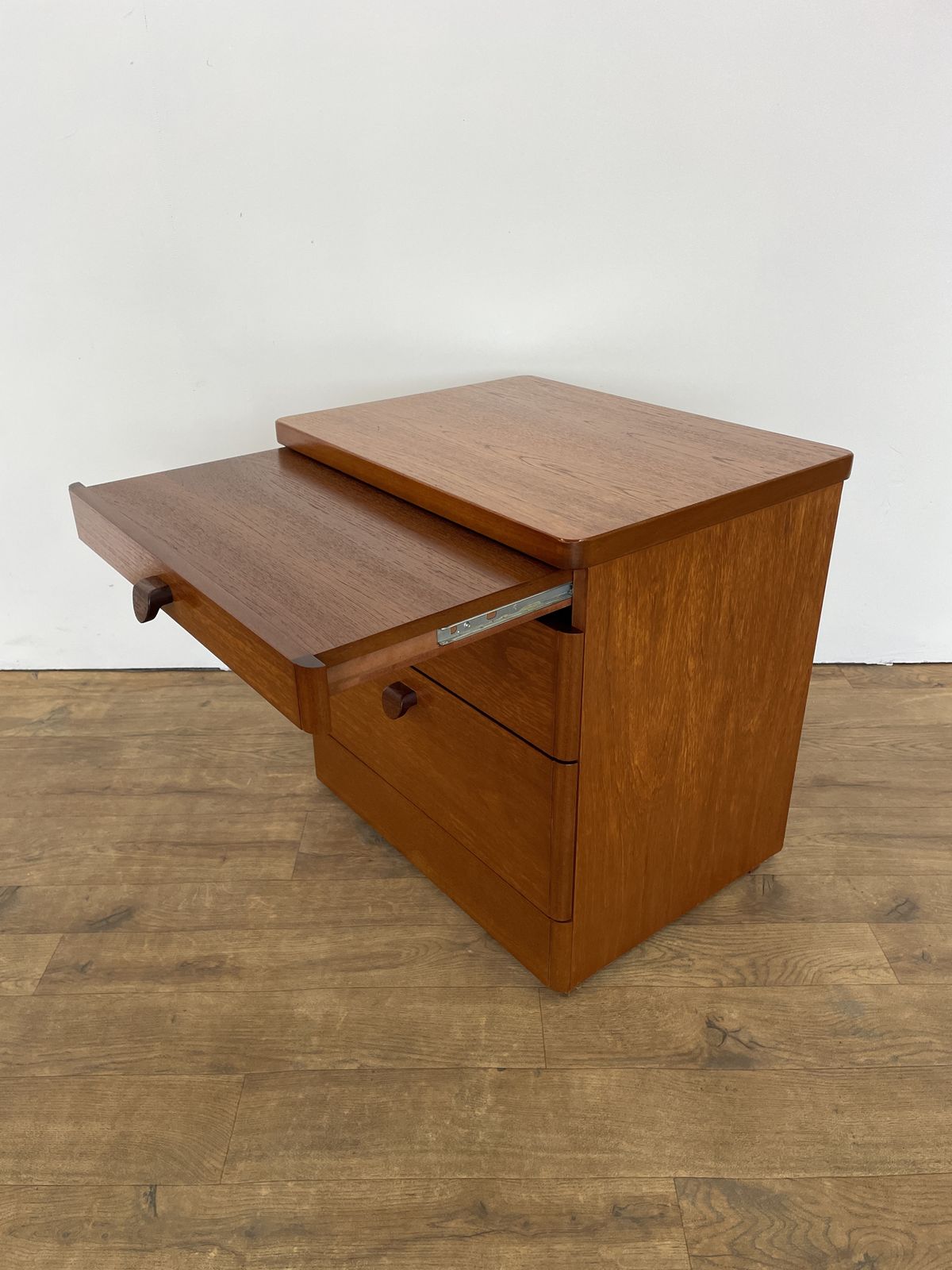 photo buy Mid Century Stag Bedside Cabinet In Teak Veneer, 1960s