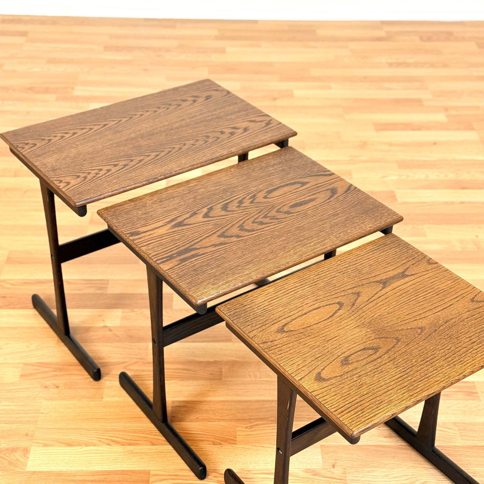Danish Set Of Nest Of Tables In Stained Oak photo vintage