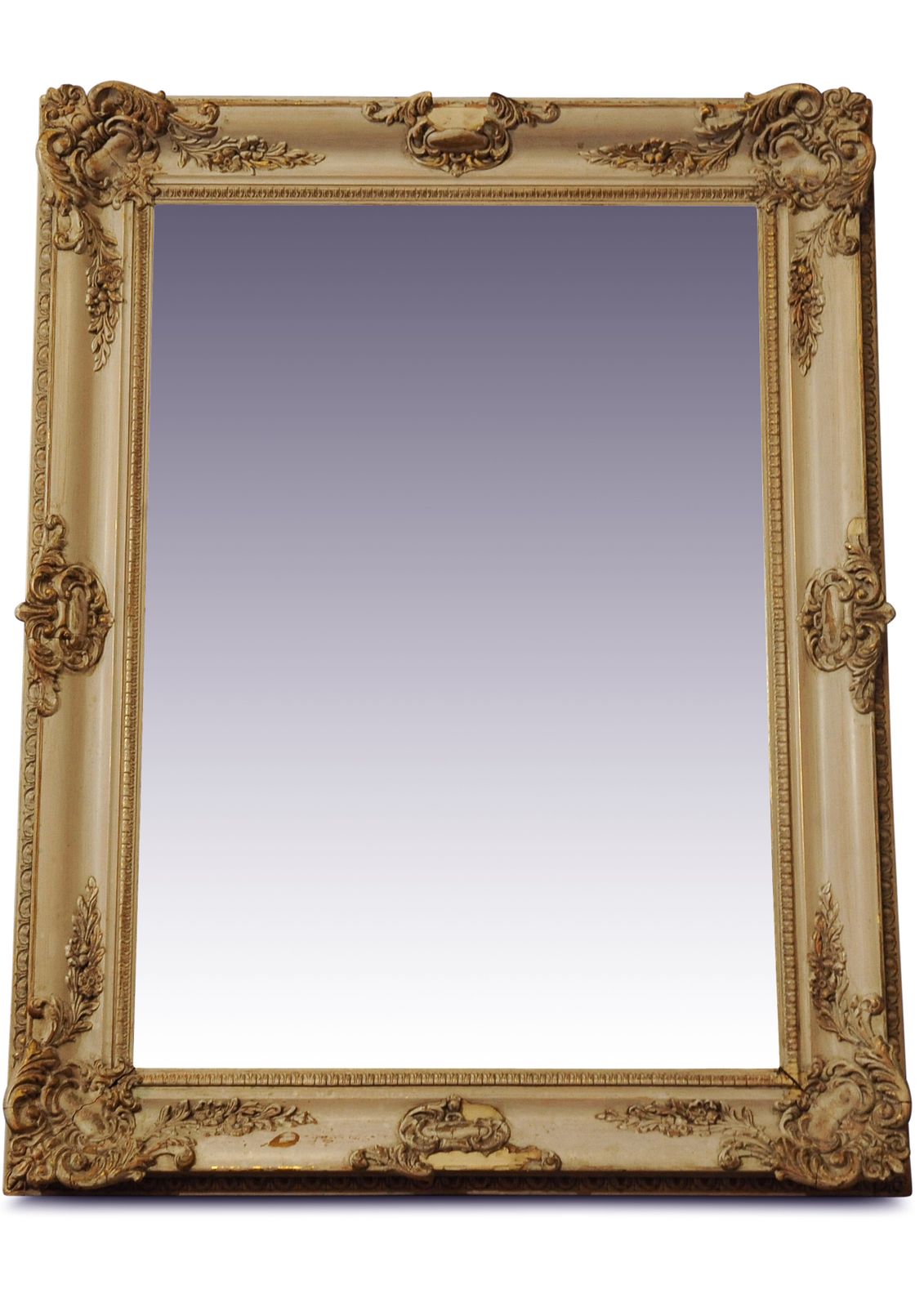 Beautiful 19th Century Cream French Painted Decorative Rectangular Wall Mirror With Decorative Gilt Gesso Florals And Foliage Detailing