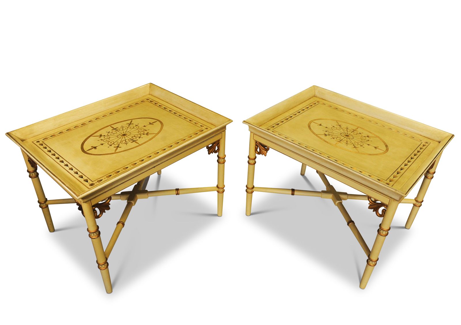 A Pair Of Julian Chichester Faux Bamboo Tray Top Side Tables On X Frame Bases Designed In The Style Of Thomas Chippendale, With A Hint Of Campaign photo Furniture