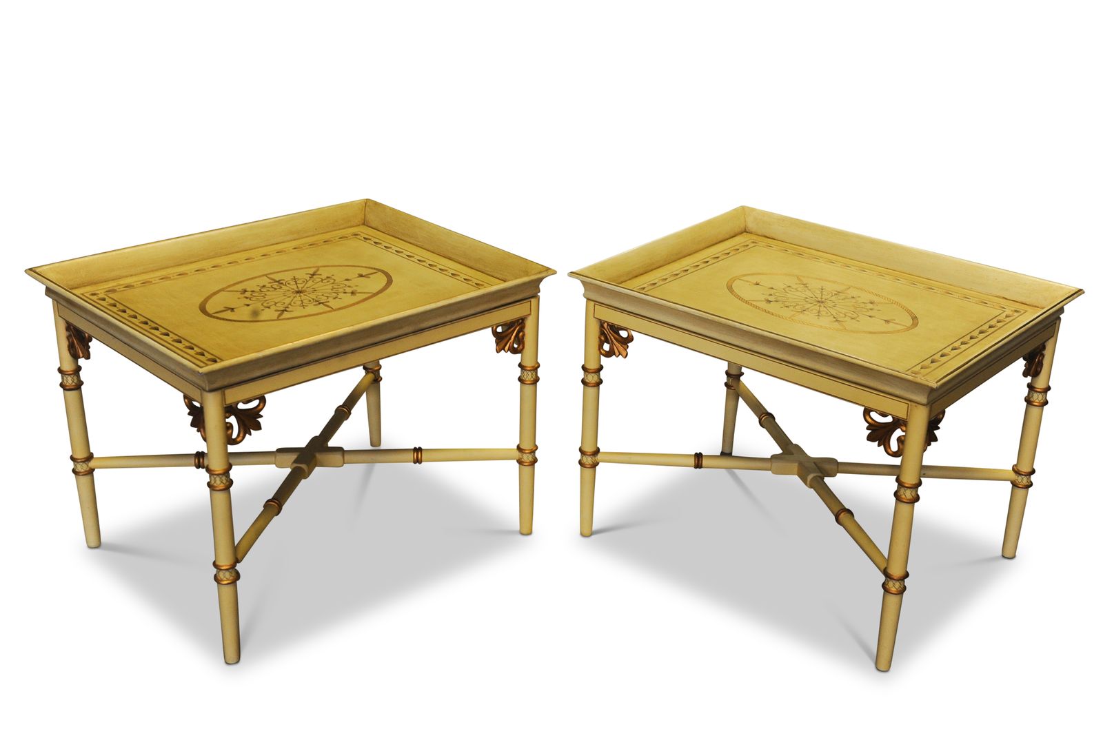 A Pair Of Julian Chichester Faux Bamboo Tray Top Side Tables On X Frame Bases Designed In The Style Of Thomas Chippendale, With A Hint Of Campaign photo furniture