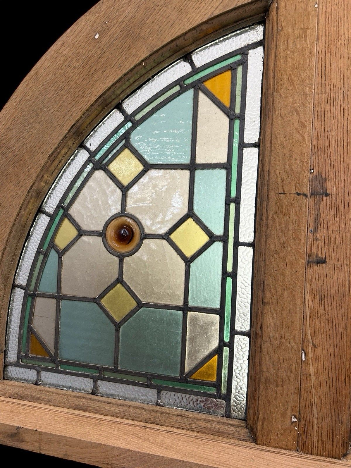 Antique Stained Glass Window Panel Solid Oak Reclaimed Period Old Arched Leaded photo 1346.0