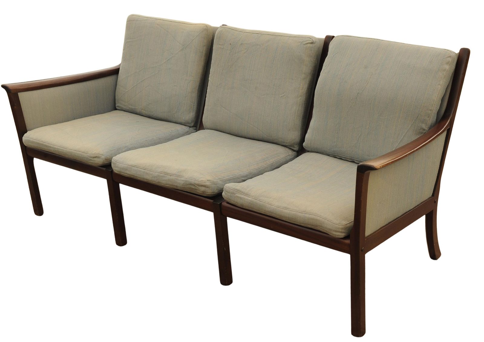 Ole Wanscher Mid Century Three Seat Mahogany Frame Sofa In Original Upholstery By Poul Jeppesens, Made In Denmark photo for sale