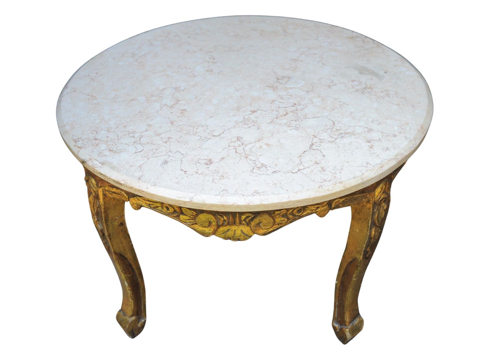 French 19th Century Giltwood & Veined Marble Topped Circular Salon Table In The Baroque Revival Style photo for sale