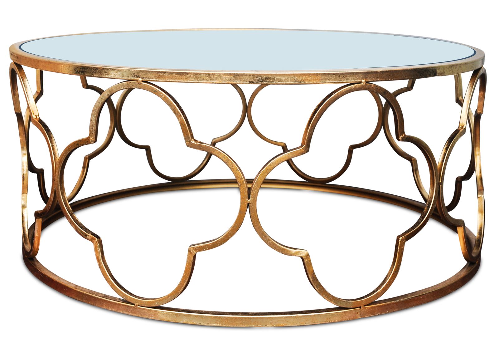 A Hollywood Regency Alhambra Design Gilt Metal & Mirrored Circular Cocktail Table photo 1498.0