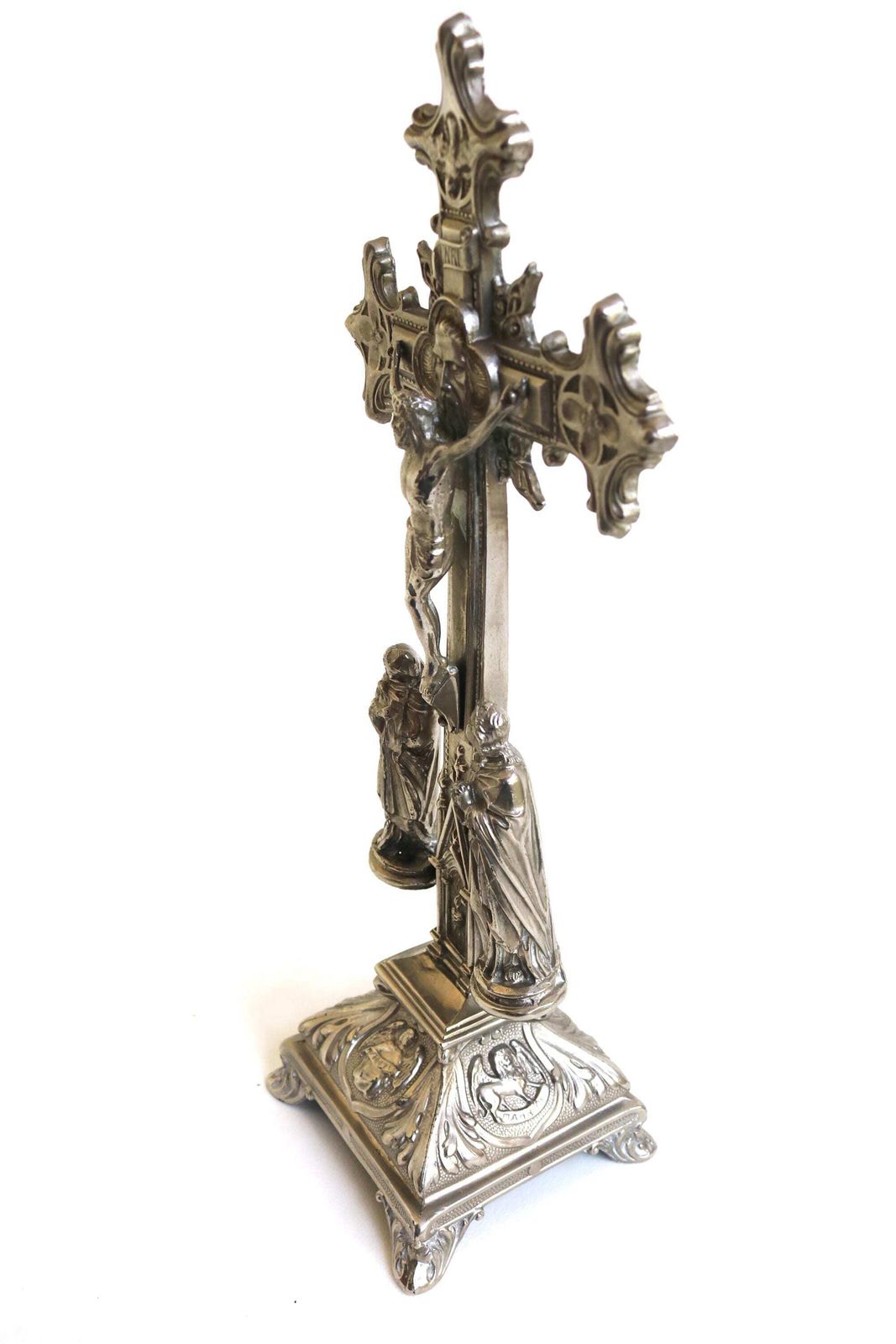Antiek Frans Altaarkruis Op Voet – Spelter Kruis In Barokstijl Met De Vier Evangelisten, Jaren 1920 photo buy