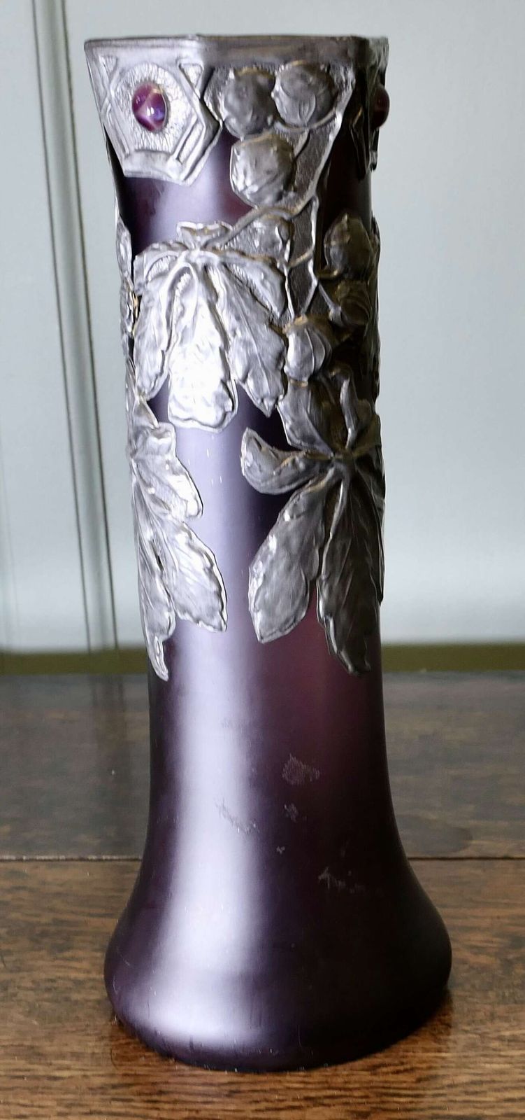 French Art Nouveau Amethyst Vase With Pewter Overlay photo vinterior