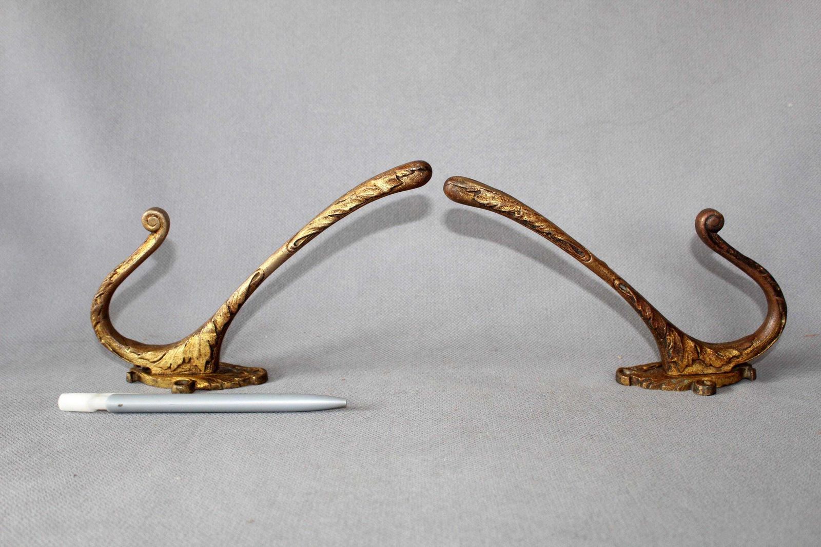 Set Of 2 Large French Antique Bronze Hook, Coat Hook, Clothes Hook, Cast Bronze, Entrance, Pair, Gilt Chateau, Regency Floral Decor photo 76.0