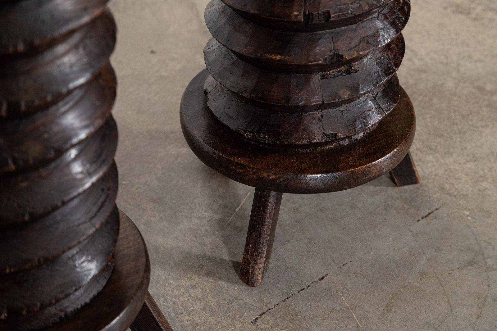 Pair French Elm Corkscrew Side Tables/Plant/Sculpture Stands photo for sale