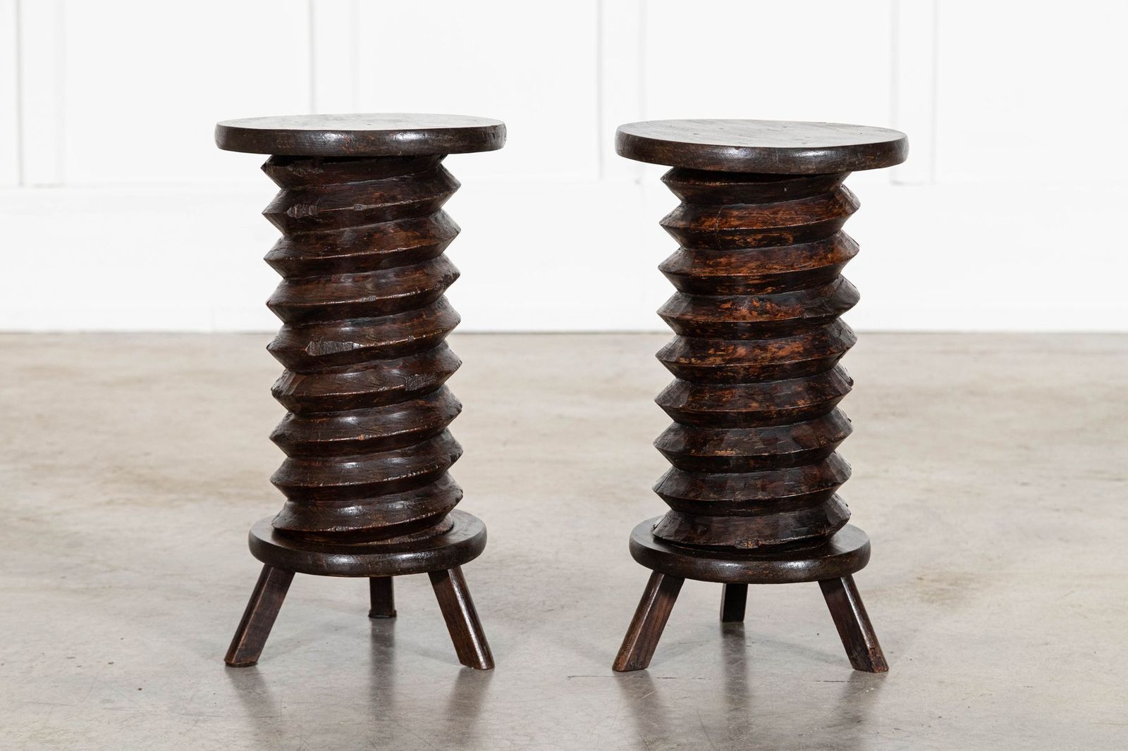 photo for sale Pair French Elm Corkscrew Side Tables/Plant/Sculpture Stands