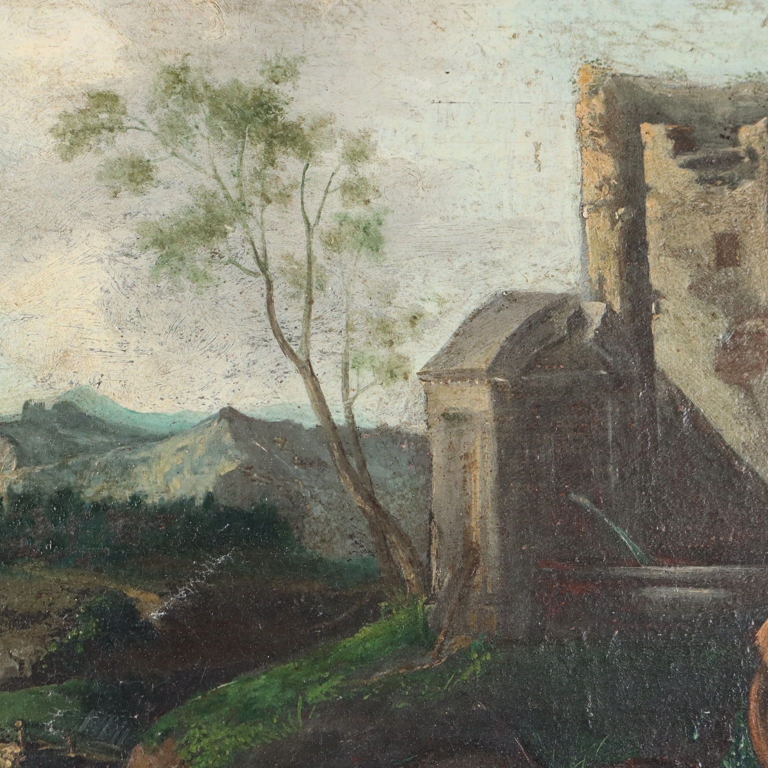 Antique Painting Nordic Landscape Oil On Canvas XVII XVIII Century photo vintage