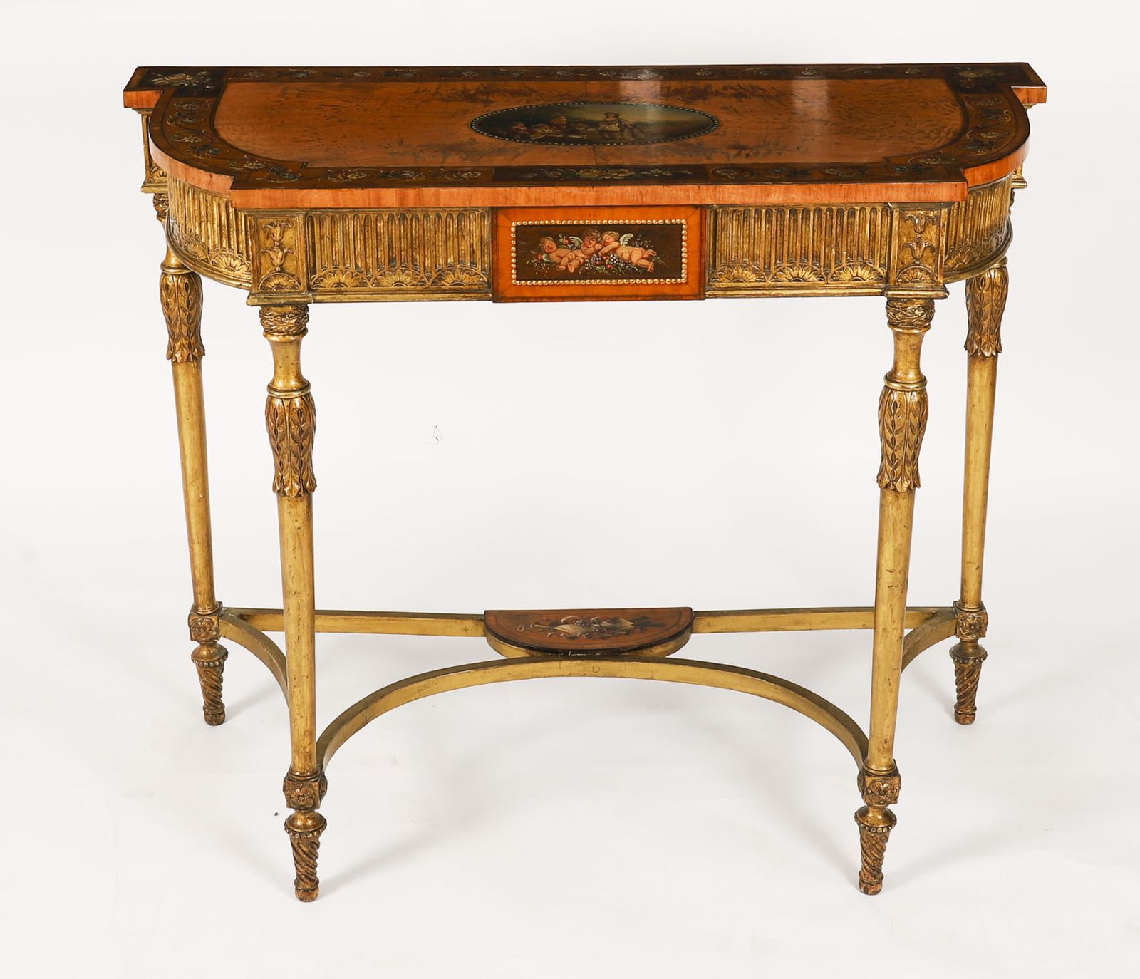Antique George III Satin Wood Painted Demi Lune Console 18th C photo furniture