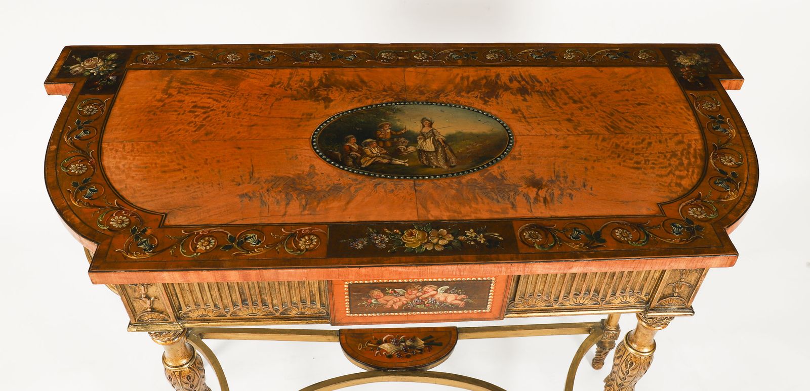Antique George III Satin Wood Painted Demi Lune Console 18th C photo for sale