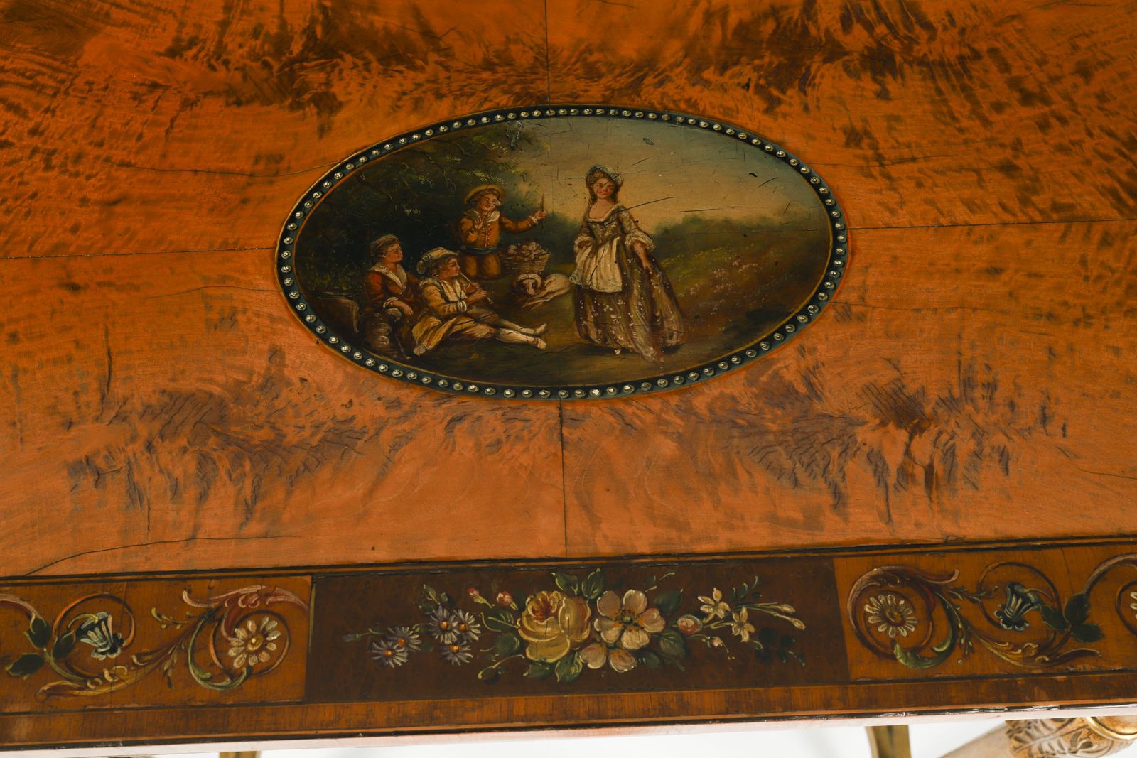 Antique George III Satin Wood Painted Demi Lune Console 18th C photo 4850.0