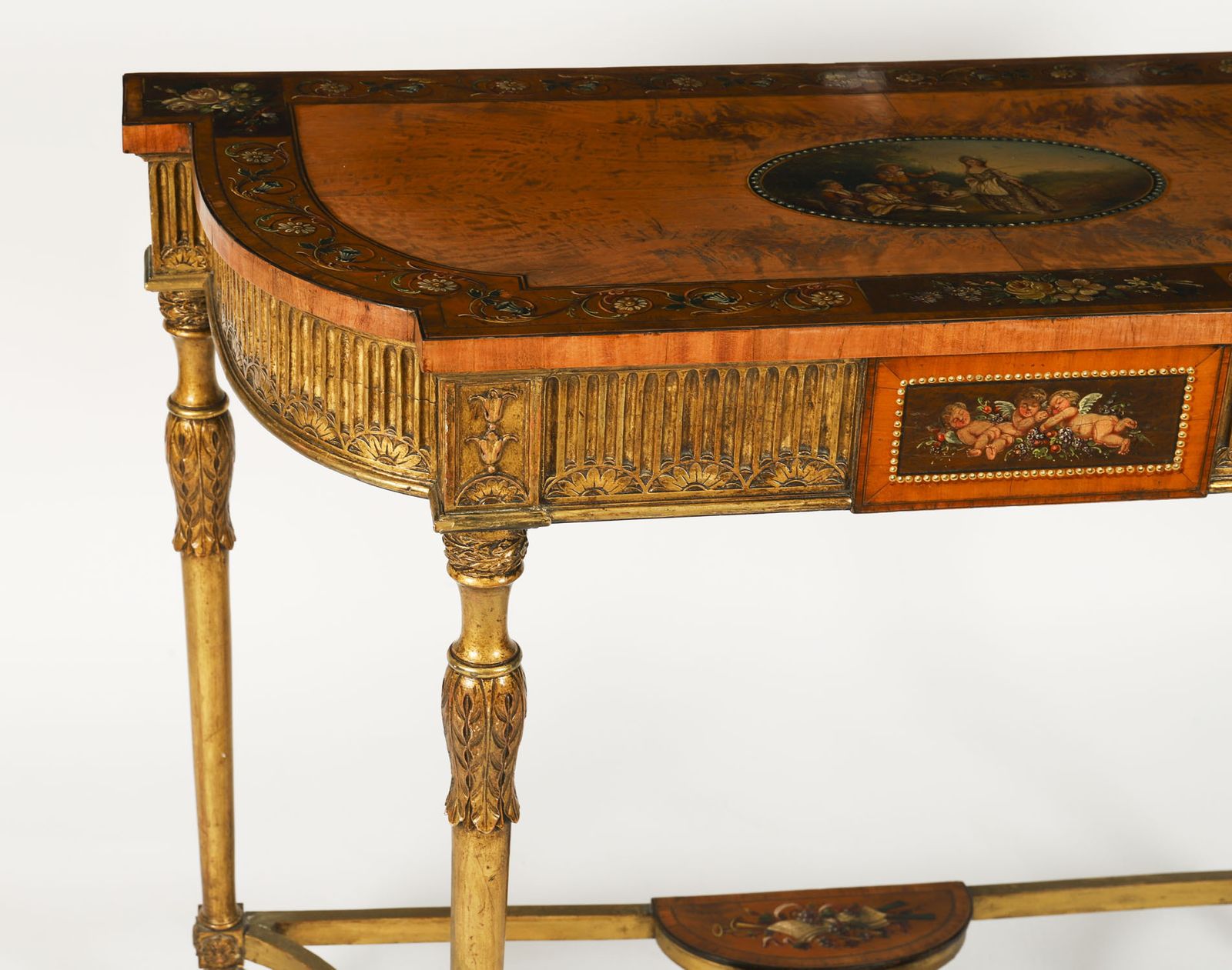 Furniture Antique George III Satin Wood Painted Demi Lune Console 18th C photo