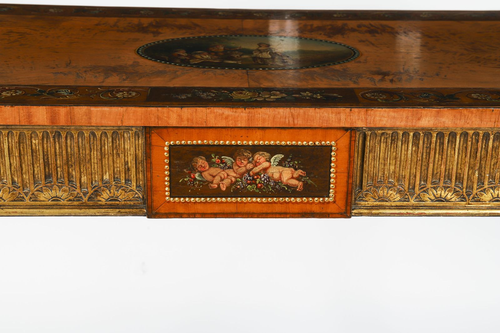 photo buy Antique George III Satin Wood Painted Demi Lune Console 18th C