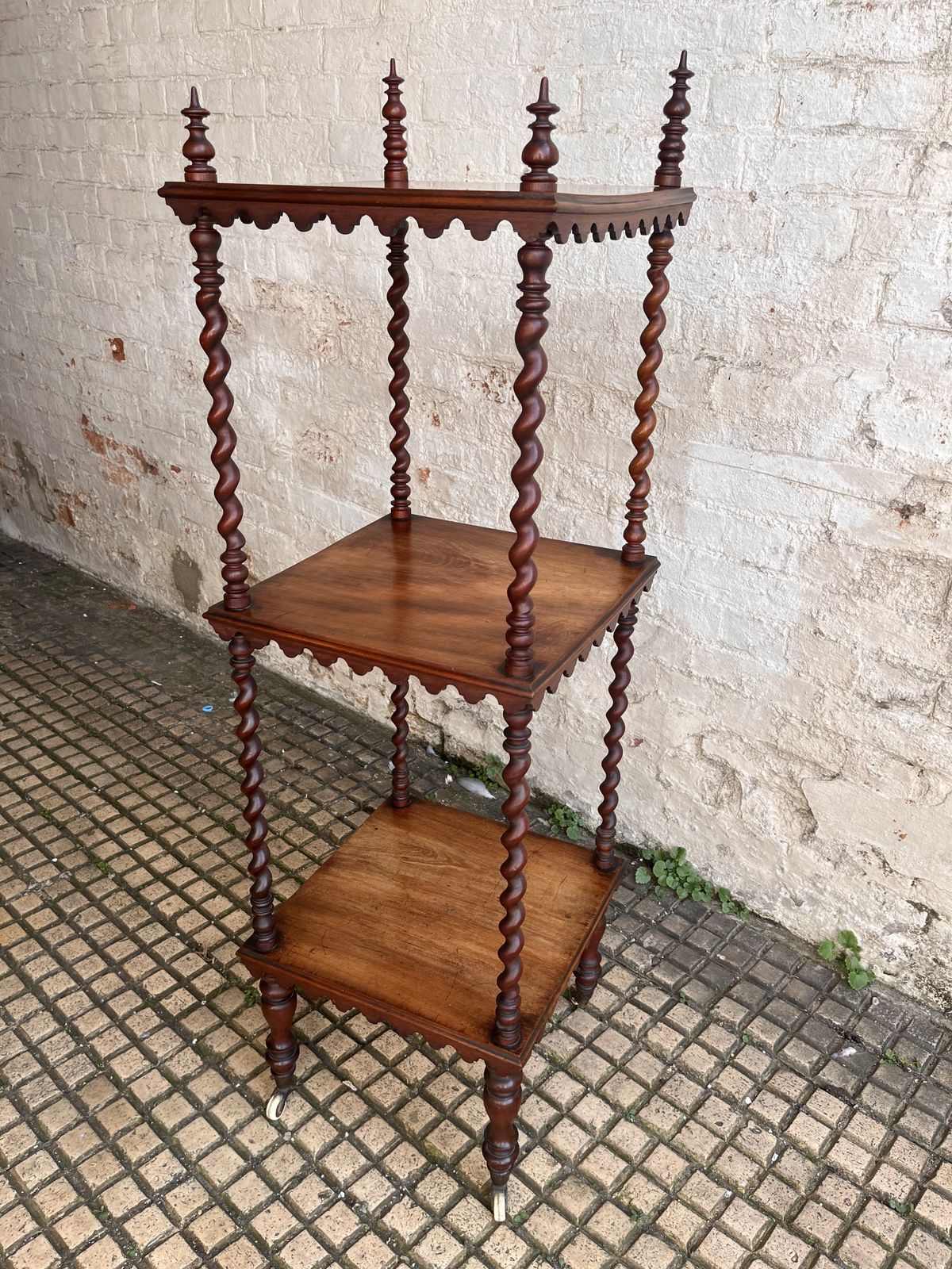 Antique Mahogany  Three Tiered Barley Twist Etagere Whatnot photo Furniture