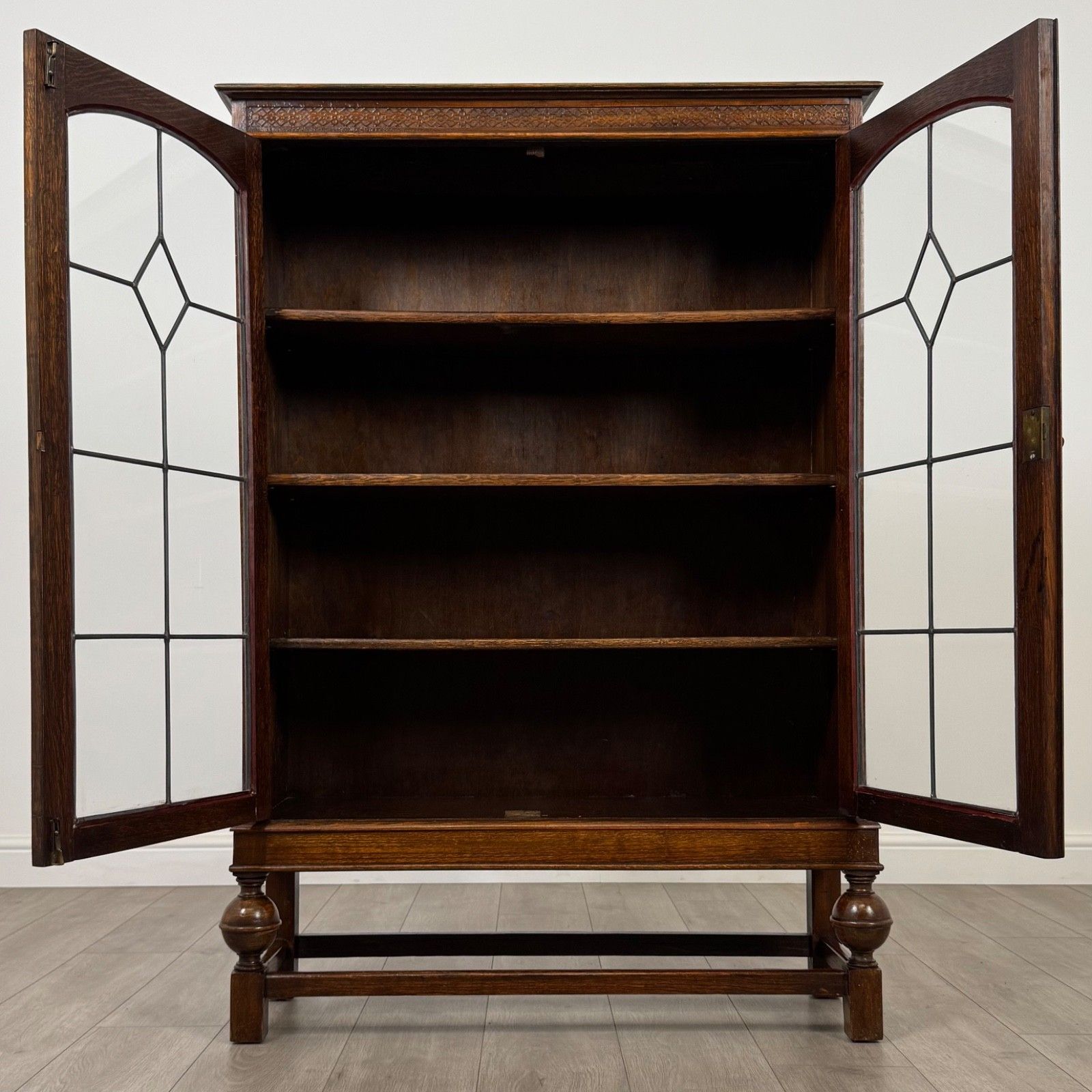 Antique 20th Century Glazed Display Cabinet In Oak photo for sale