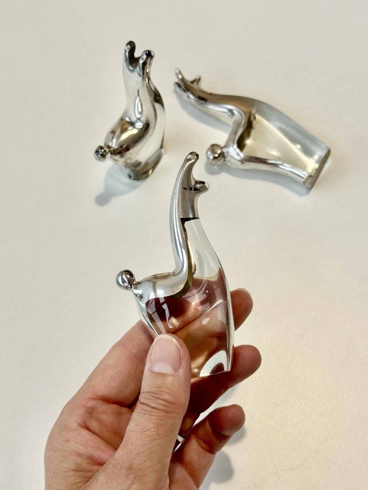 Set Of 3 Seclen Artesanos Peru Art Blown Glass Llama Figurines W/ Silver Overlay photo Art