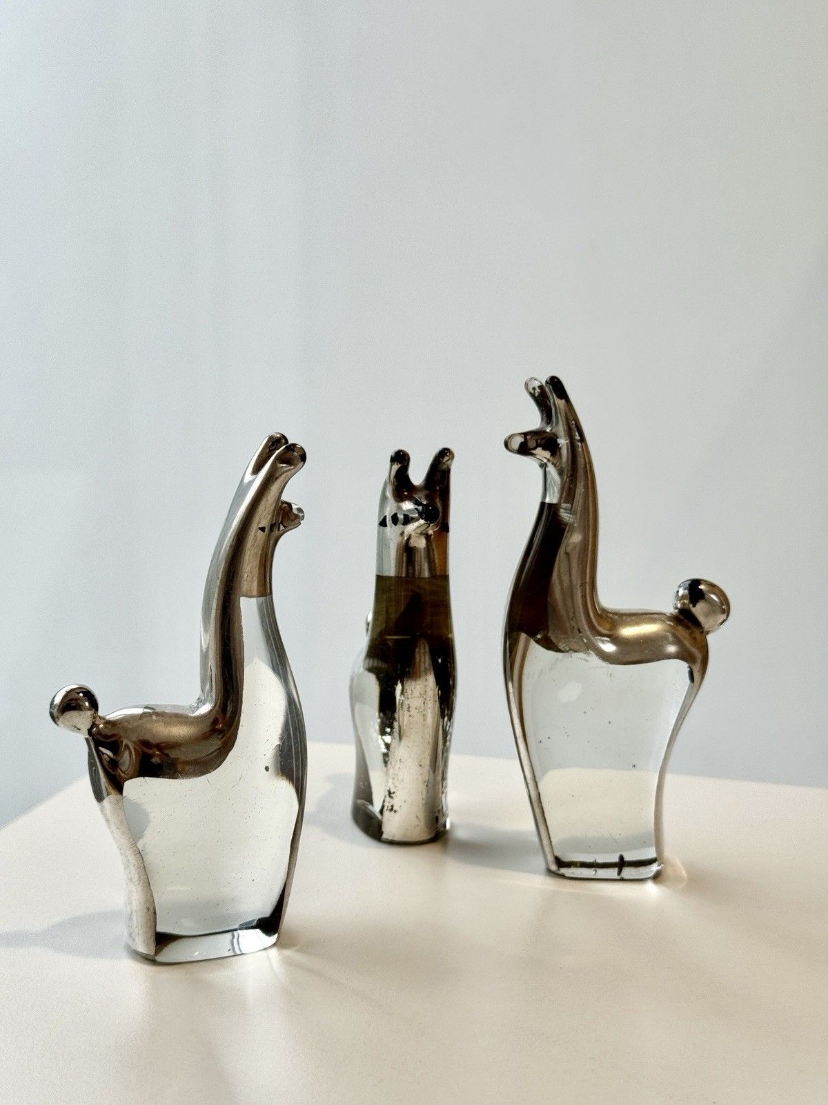 photo for sale Set Of 3 Seclen Artesanos Peru Art Blown Glass Llama Figurines W/ Silver Overlay