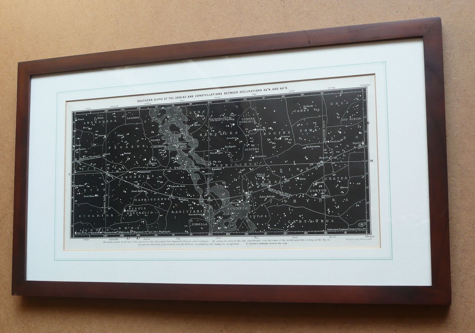 A Framed Late 19th Century Print Southern Signs Of The Zodiac And Constellations Between Declinations 45n. And 45s  By Edward Stanford photo for sale