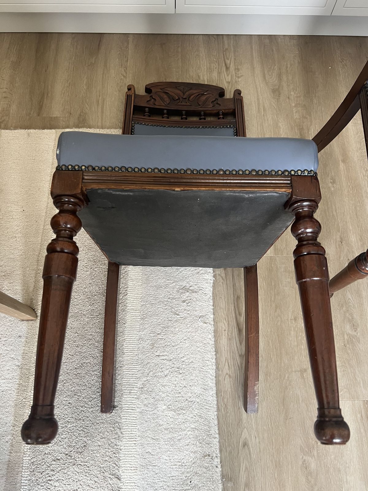3 Edwardian Mahogany Dining Chairs, Reupholstered In Blue Leather. Can Split And Sell 1 Or 2. photo furniture