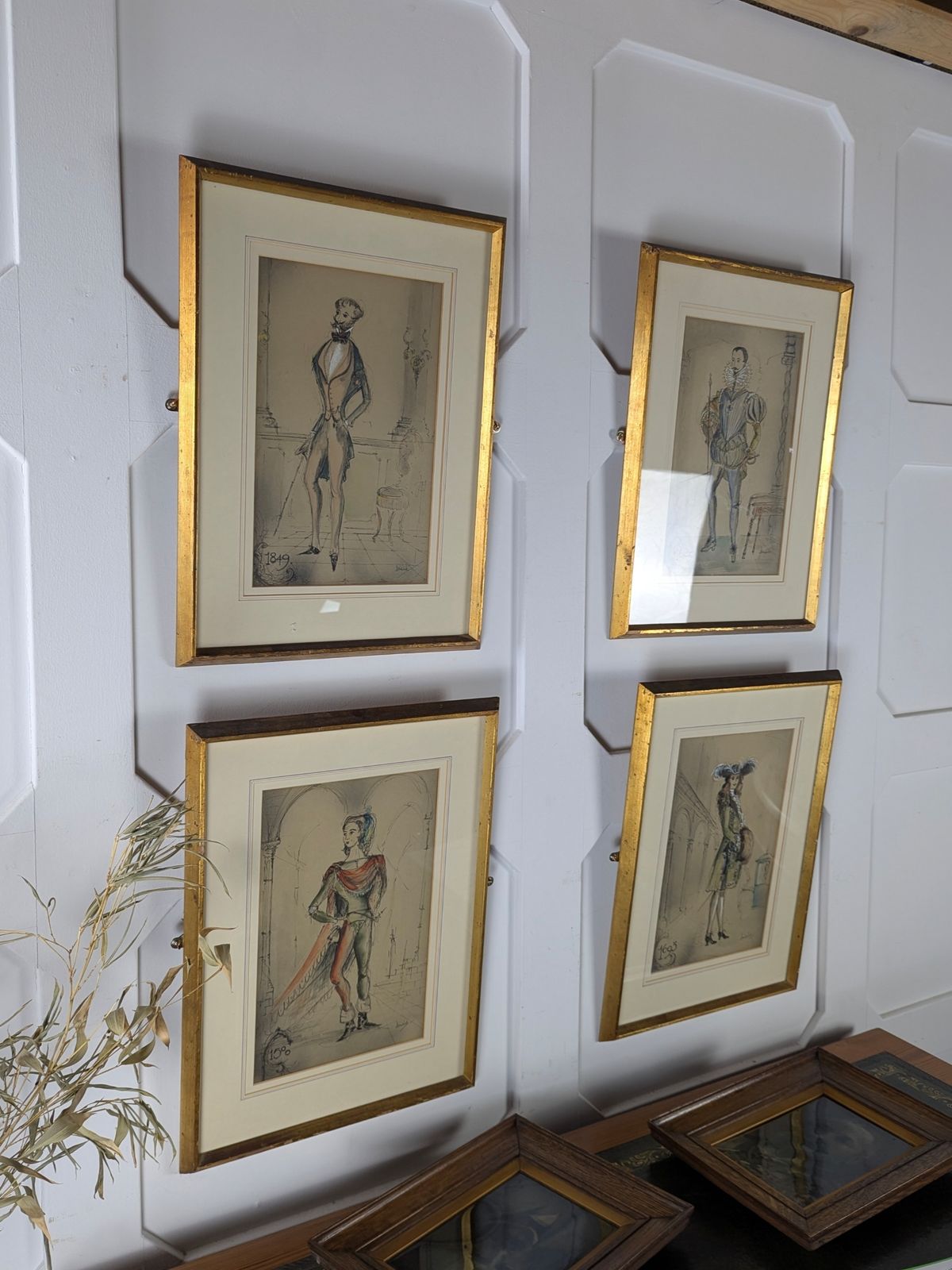 Set Of Four Pen And Watercolour Costume Sketches photo furniture