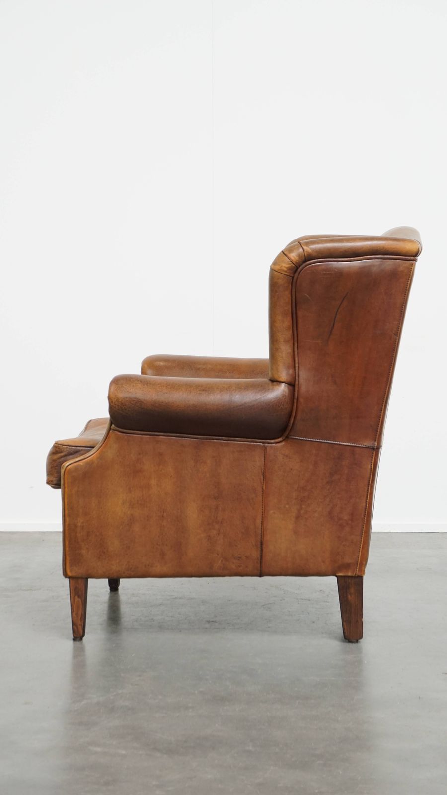 Wonderful, Characterful Vintage Sheepskin Wing Chair With A Beautiful Patina photo 864.0