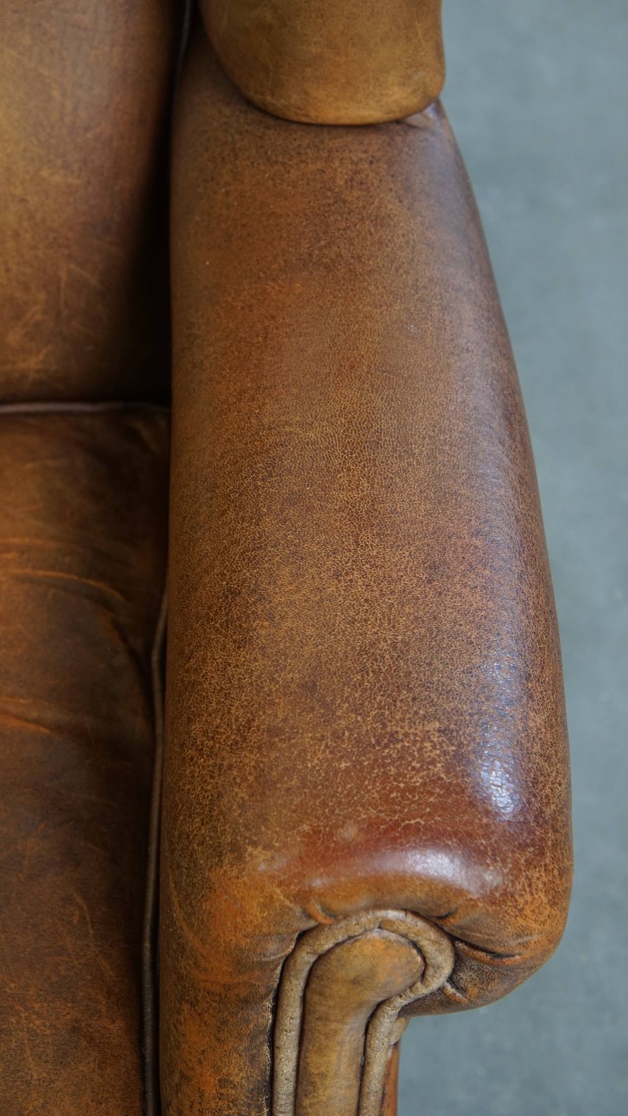 Wonderful, Characterful Vintage Sheepskin Wing Chair With A Beautiful Patina photo vintage