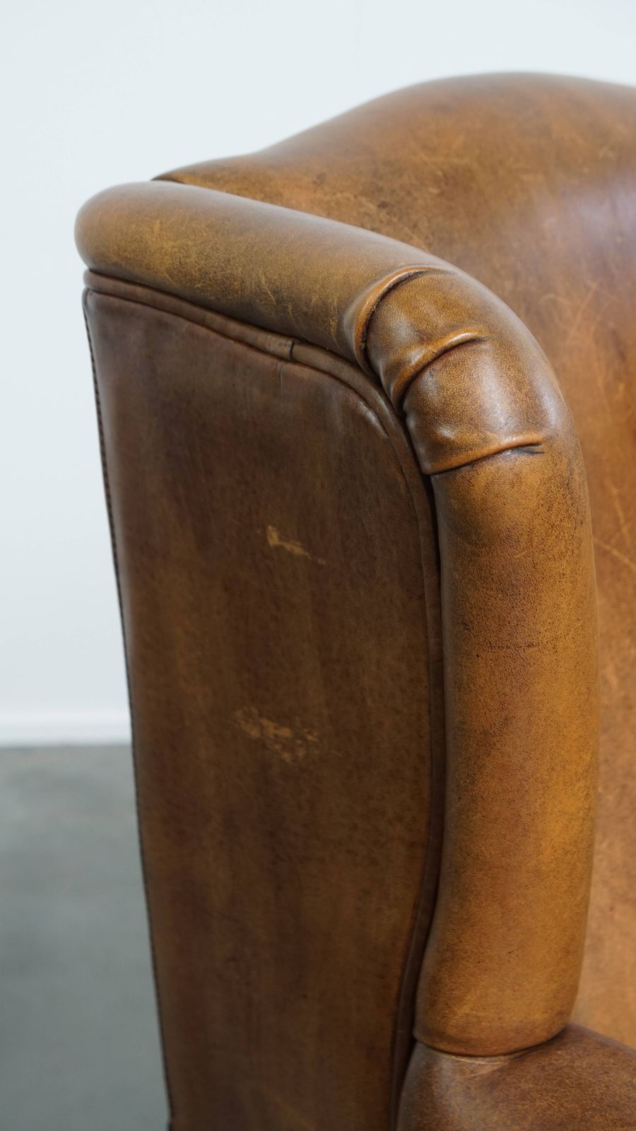 photo buy Wonderful, Characterful Vintage Sheepskin Wing Chair With A Beautiful Patina