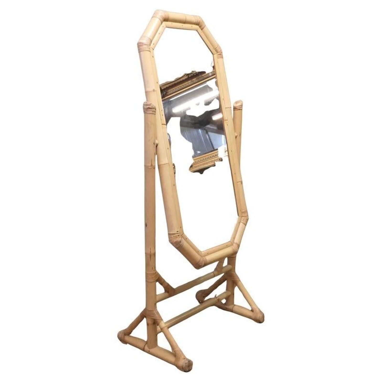 Art Deco Giant Bamboo Cheval Mirror This Is A Very Attractive Piece, The Tall Mirror Is F