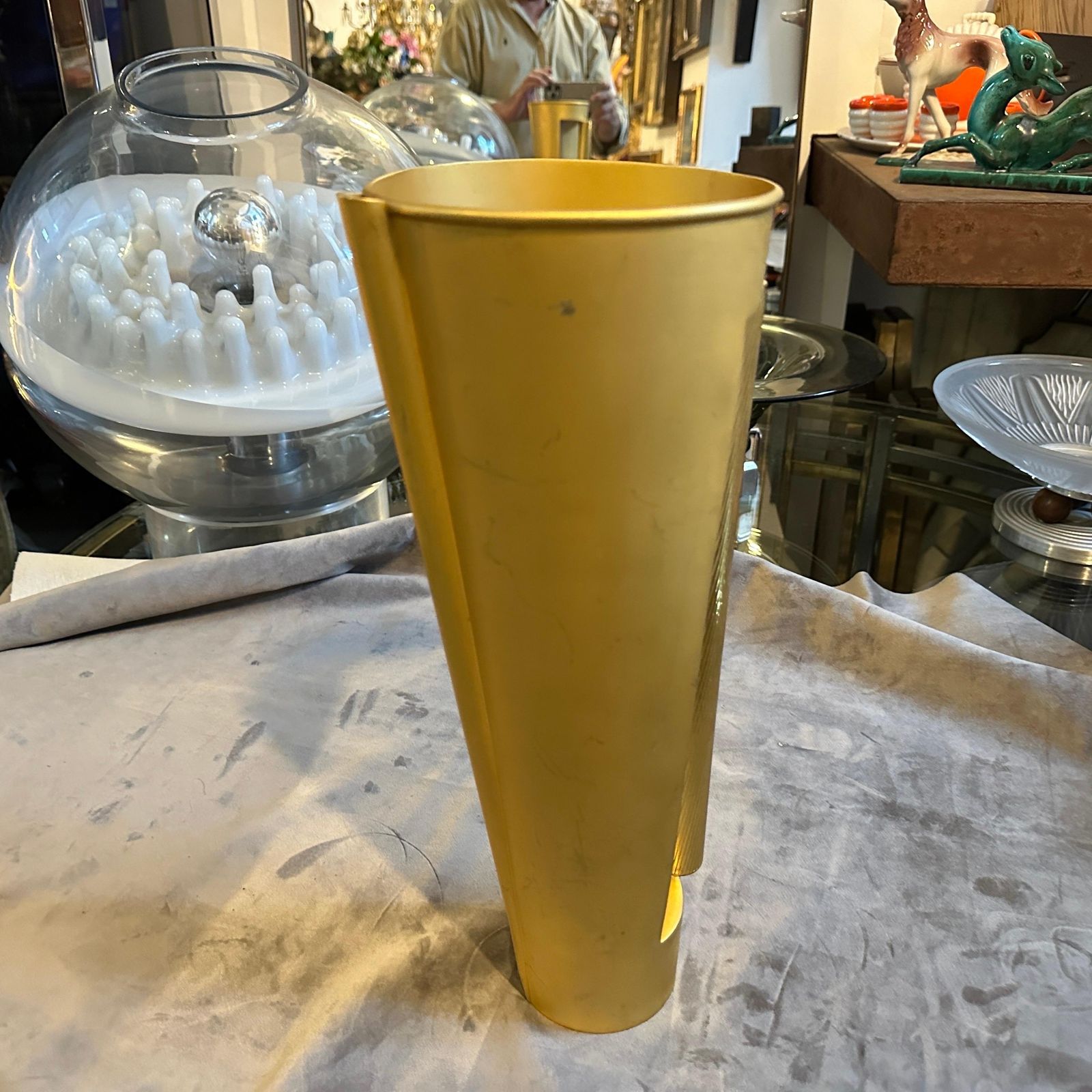 1970s Modern Gilted Metal Sculptural Italian Design Jug Vase photo buy