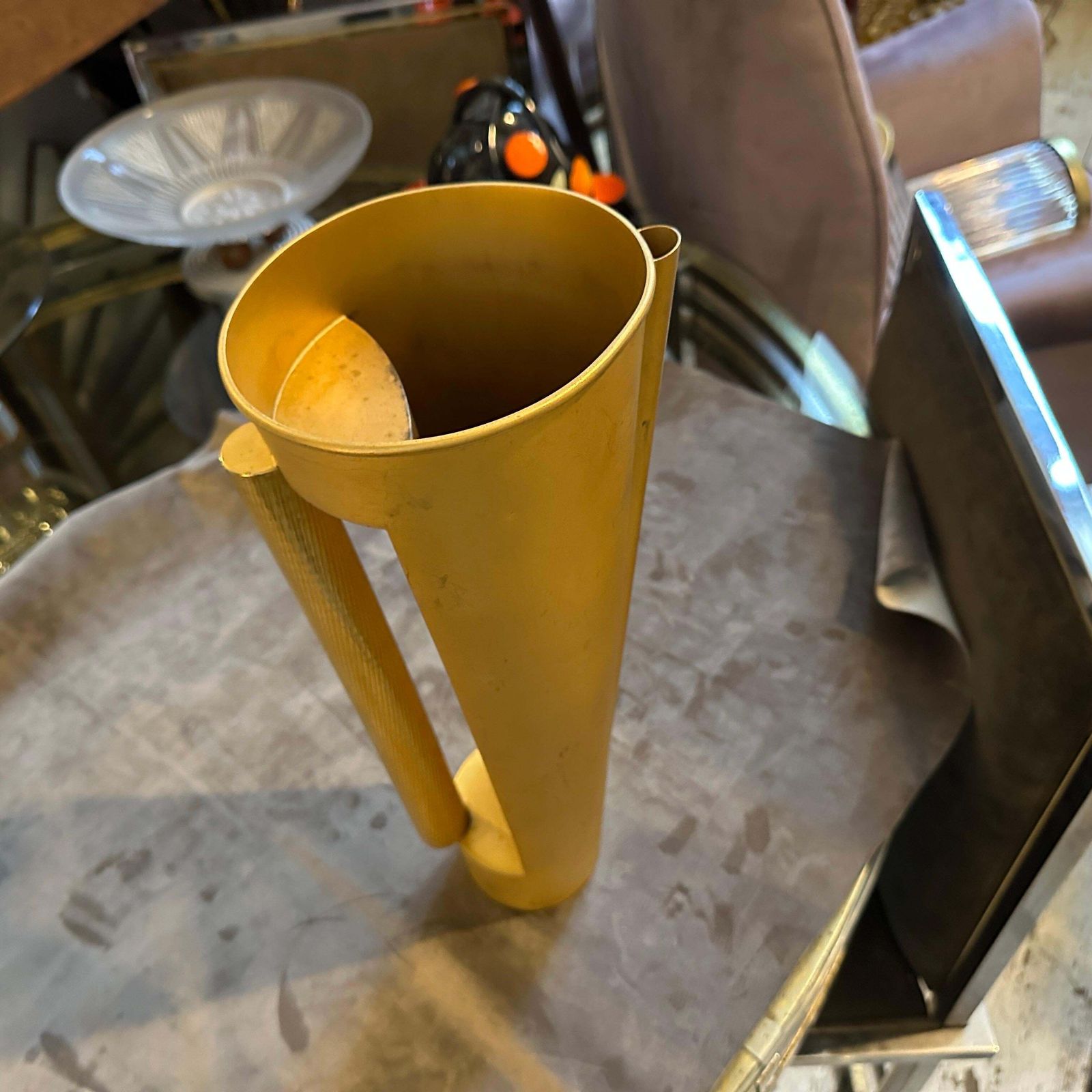 photo for sale 1970s Modern Gilted Metal Sculptural Italian Design Jug Vase