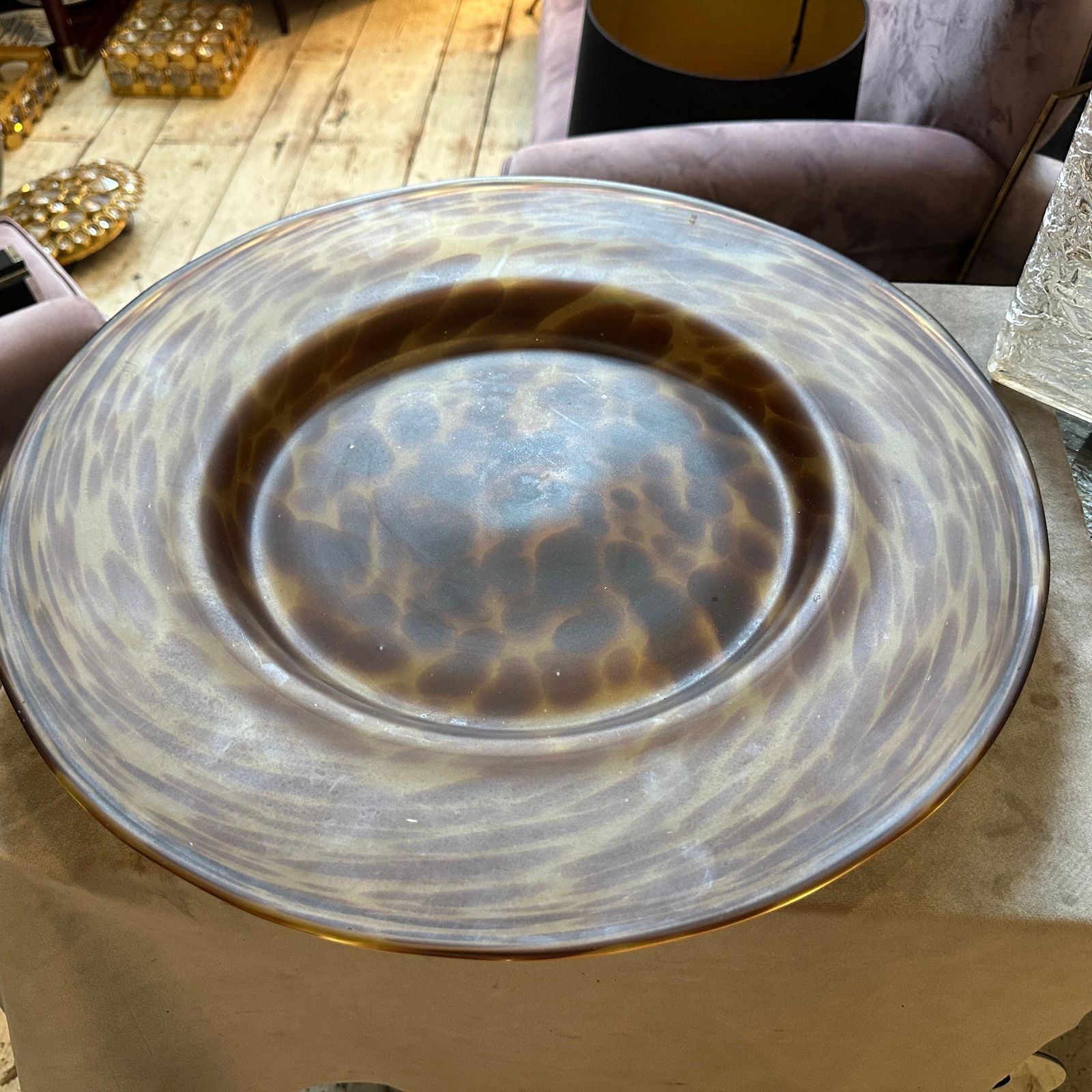 1970s Modern Faux Tortoise Shell Glass Italian Round Centerpiece photo for sale