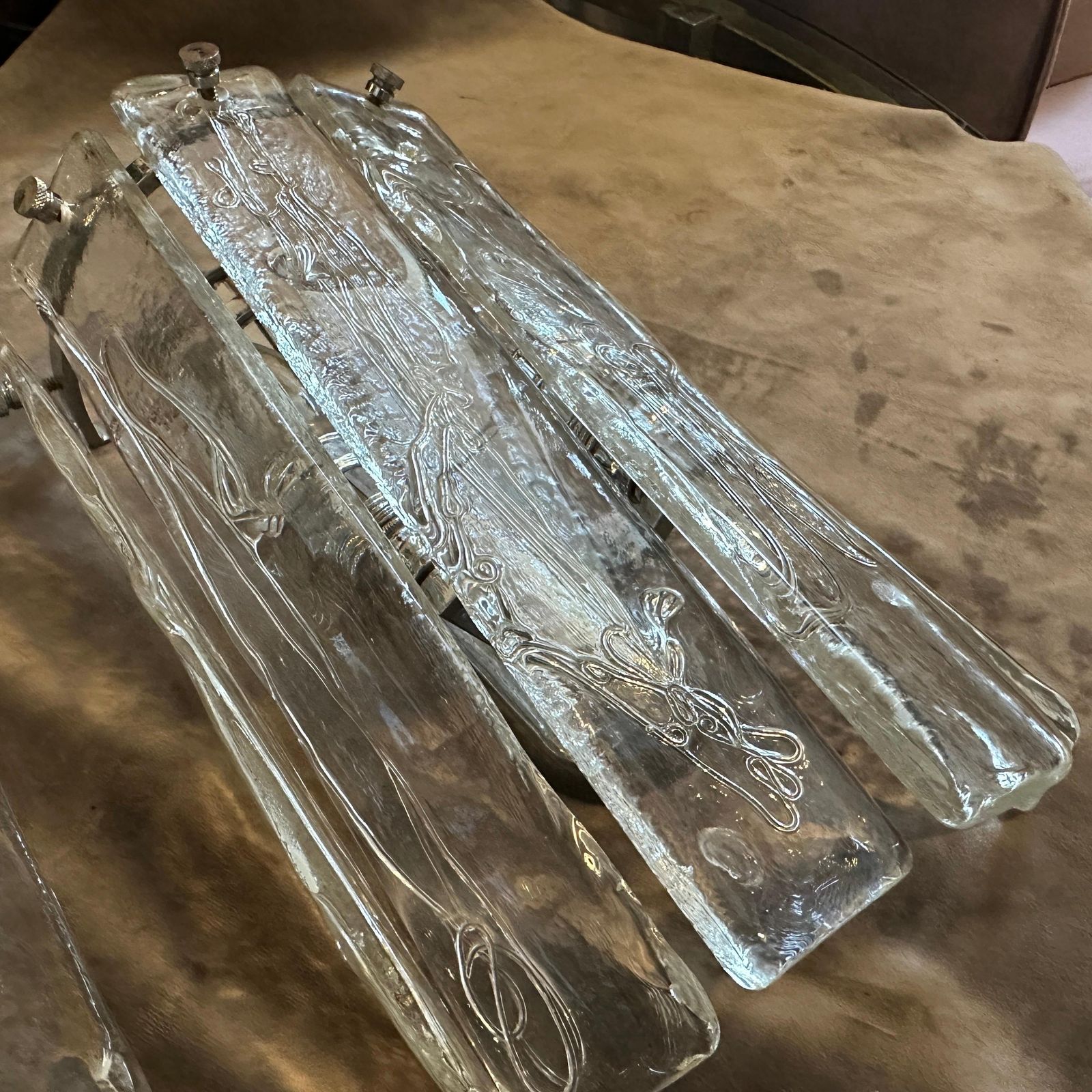 Two 1970s Space Age Murano Glass And Steel Wall Sconces By La Murrina photo vinterior