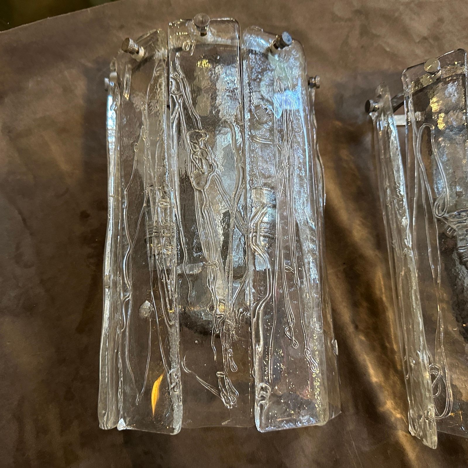 Two 1970s Space Age Murano Glass And Steel Wall Sconces By La Murrina photo buy