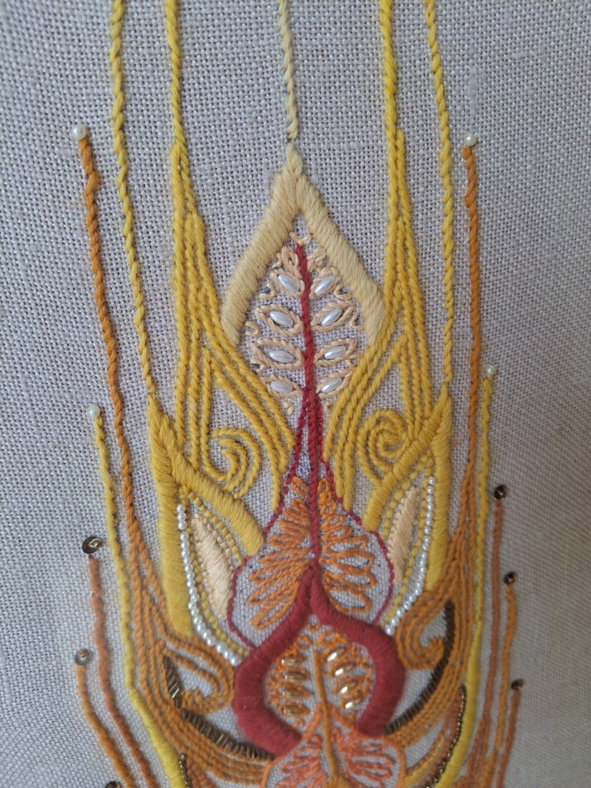 Fab Vintage Needlework Textile Harvest Wall Art Embroidery Crewel Penelope 1970s photo vinterior