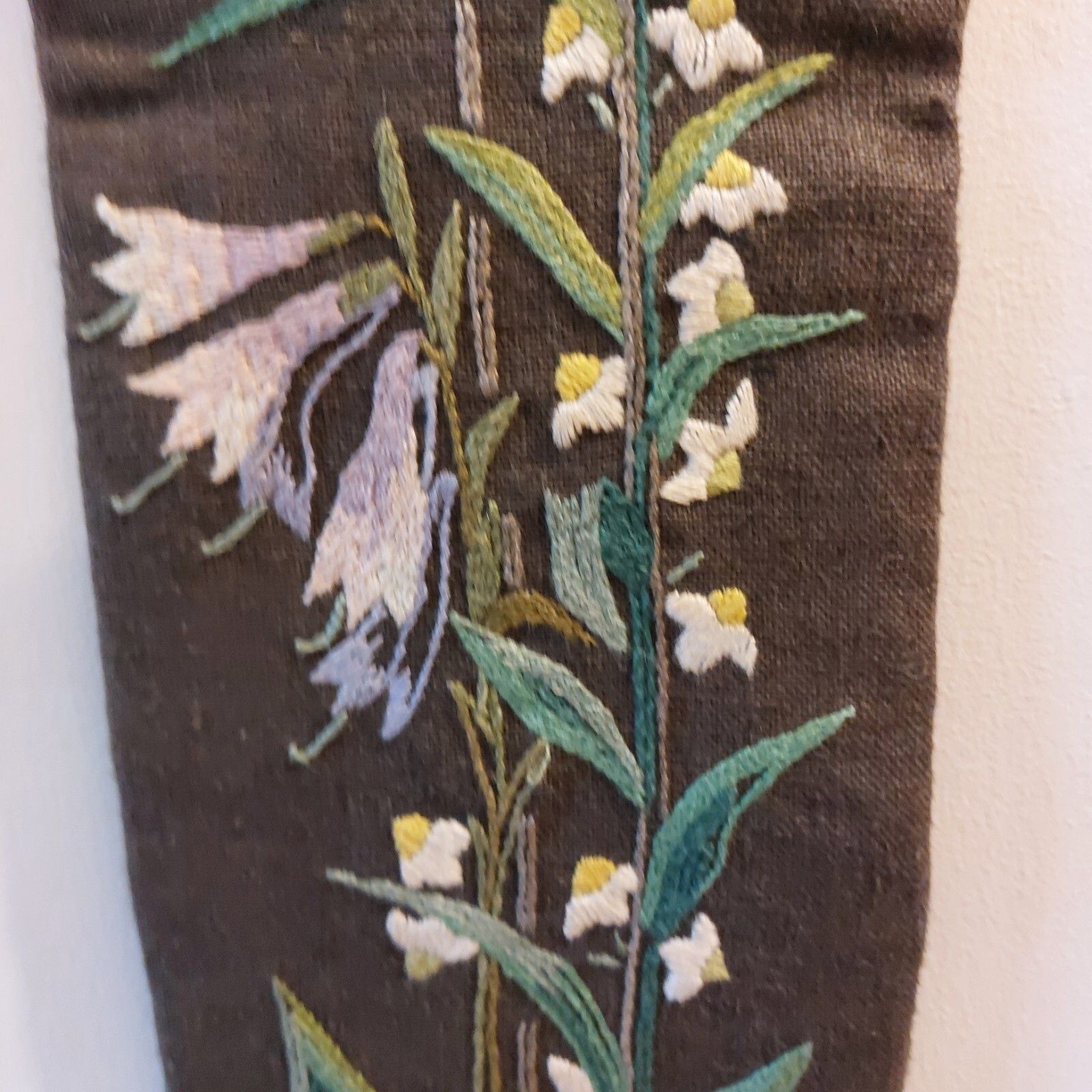 Fab Vintage Swedish Hanging Embroidery Wall Art Brown & Orange Martagon Lily photo buy