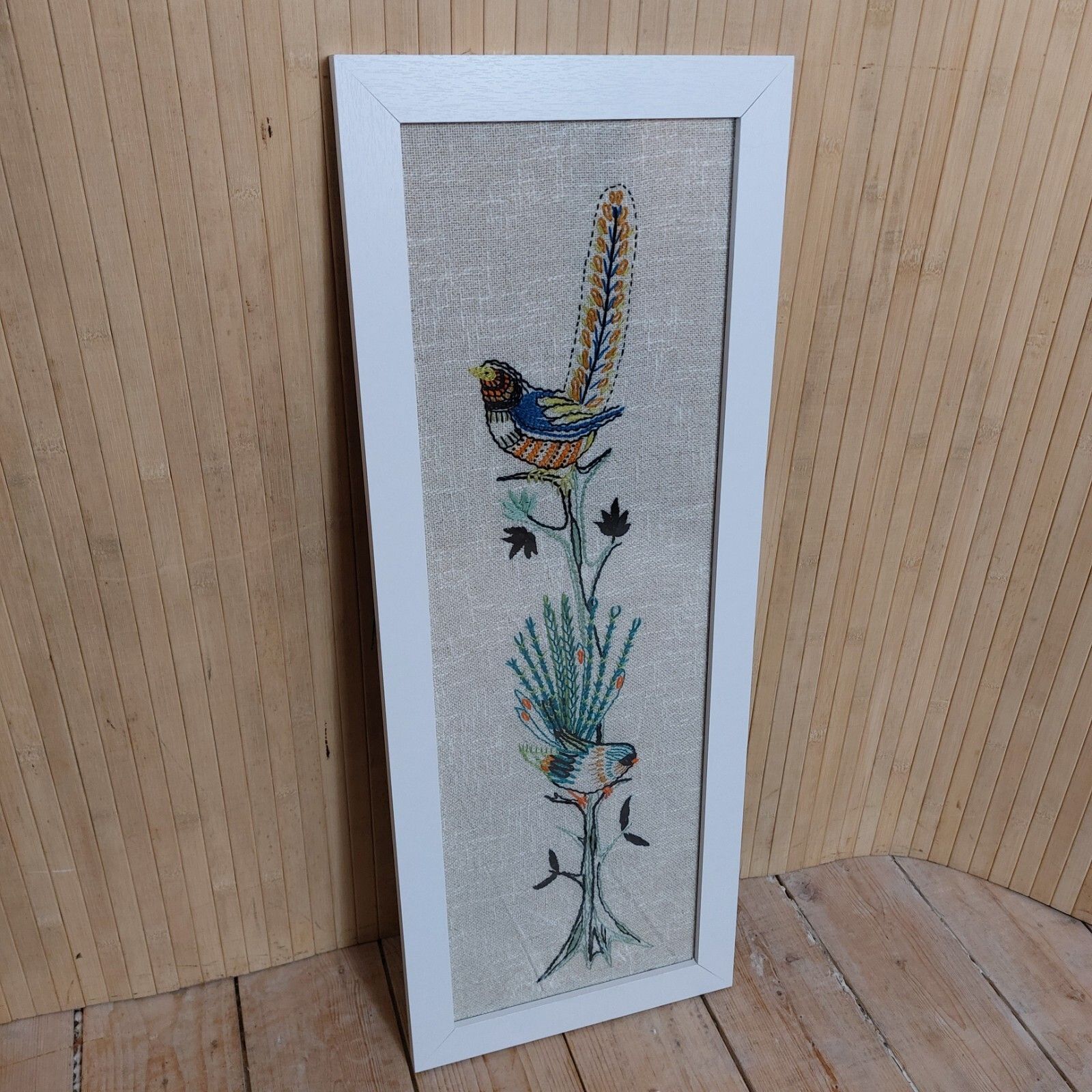 Fab Vintage Retro 60s 70s Embroidery Stitch Sewn Birds In Tree Wall Art Picture photo vintage