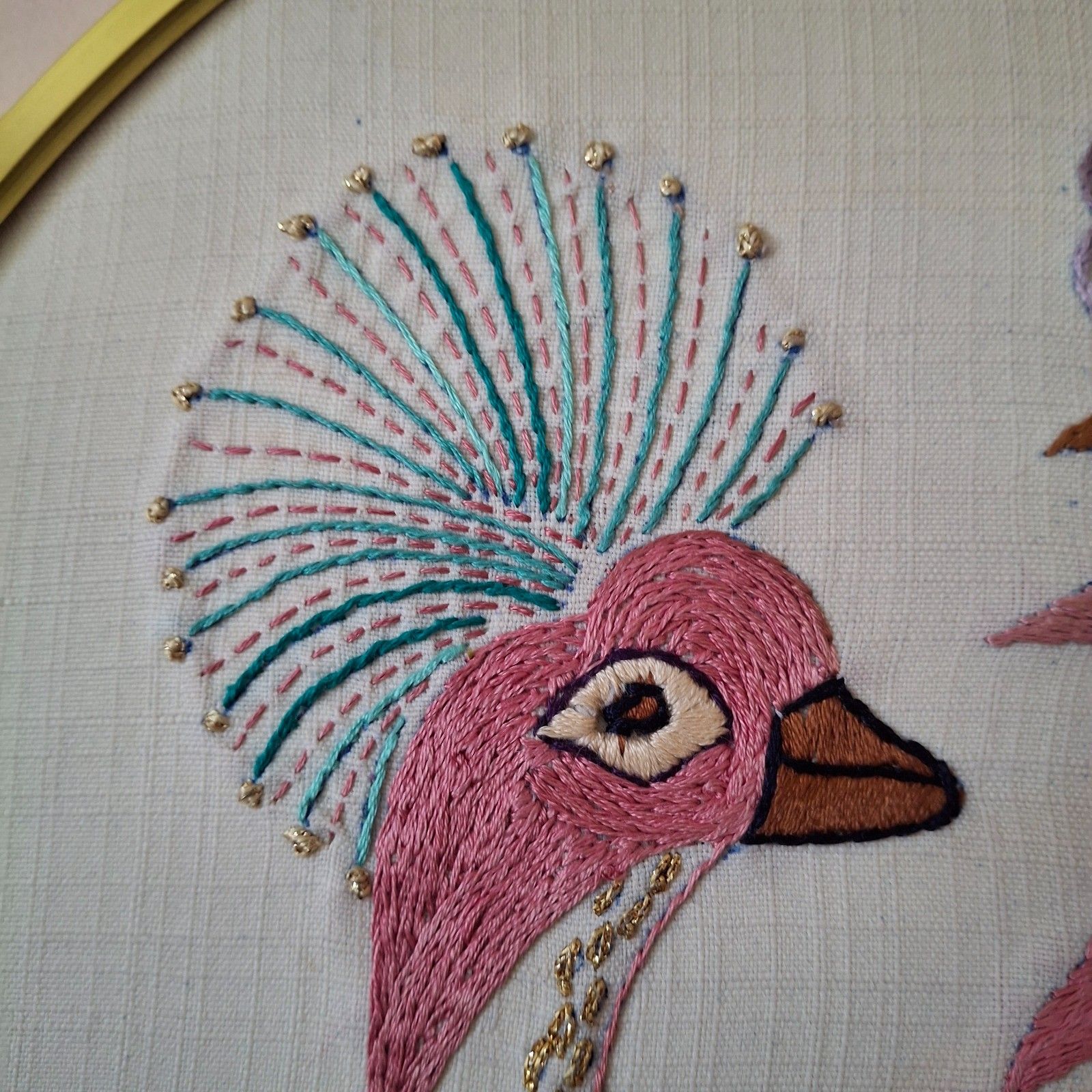100.0 Fab Vintage Retro 70s Embroidery Stitch Sewn Fire Bird Peacock Wall Art Picture photo