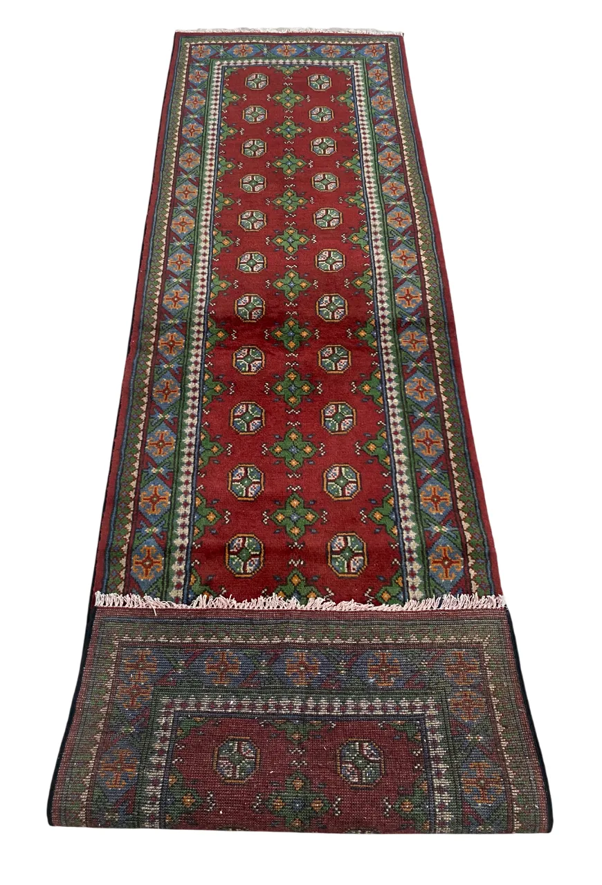 Bokhara Geometric Turkmen 3x10 Hand Knotted Runner Rug photo Textiles