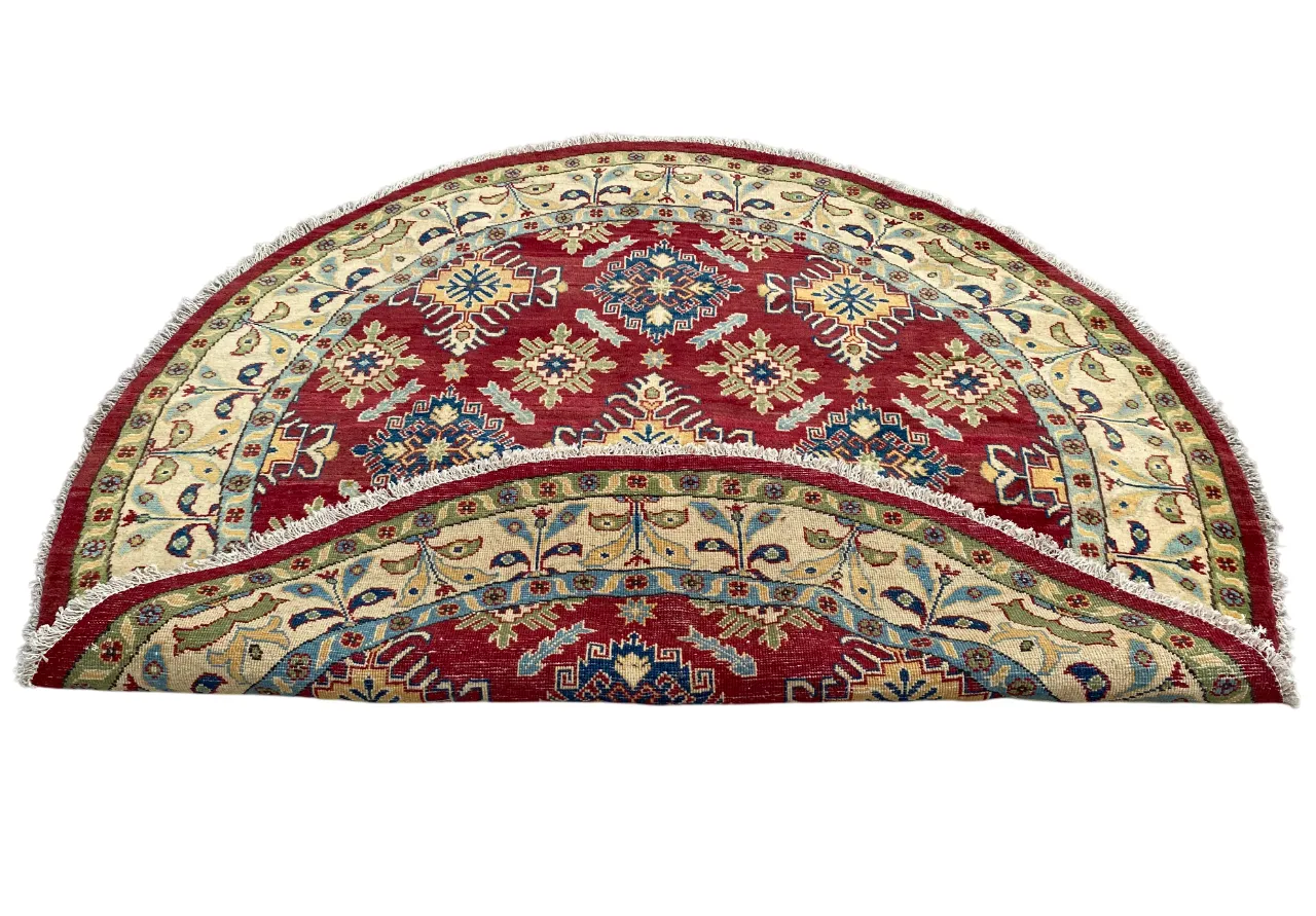6x6 Red Geometric Kazak Caucasian Circle Round Rug photo vinterior