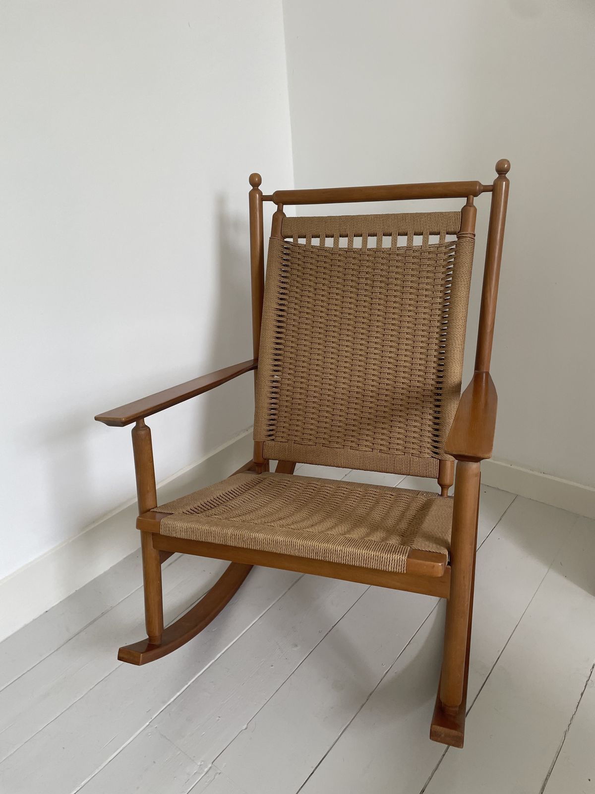 60's Japanese Modern Rocking Armchair With Footstool