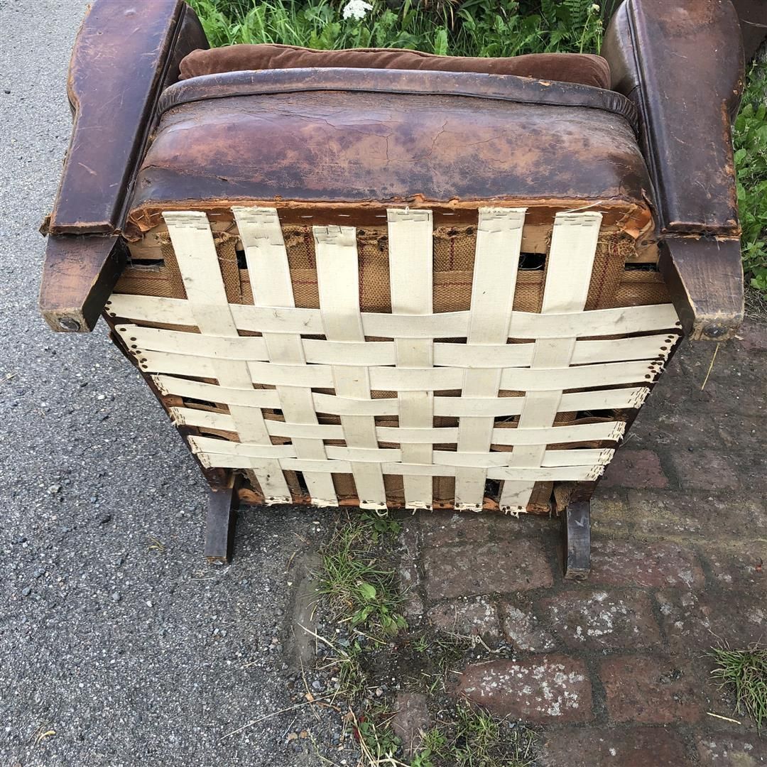 photo for sale Vintage French Leather Club Armchair Some Damage 1930s