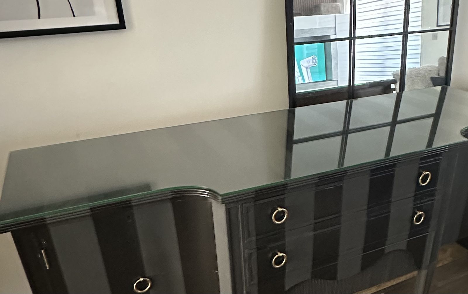 Vintage 1980’s Regency Elegant Sideboard Up Cycled In Gloss & Matt Black Stripes photo for sale
