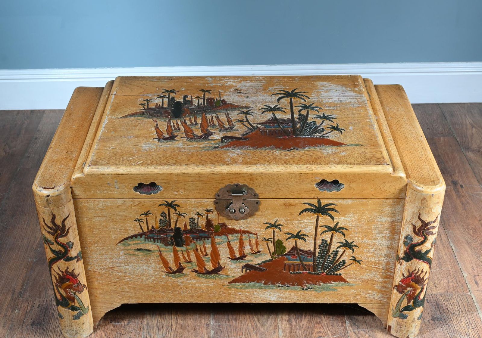 Antique Chinese Camphor Chest Luggage Box Painted 1910 photo furniture