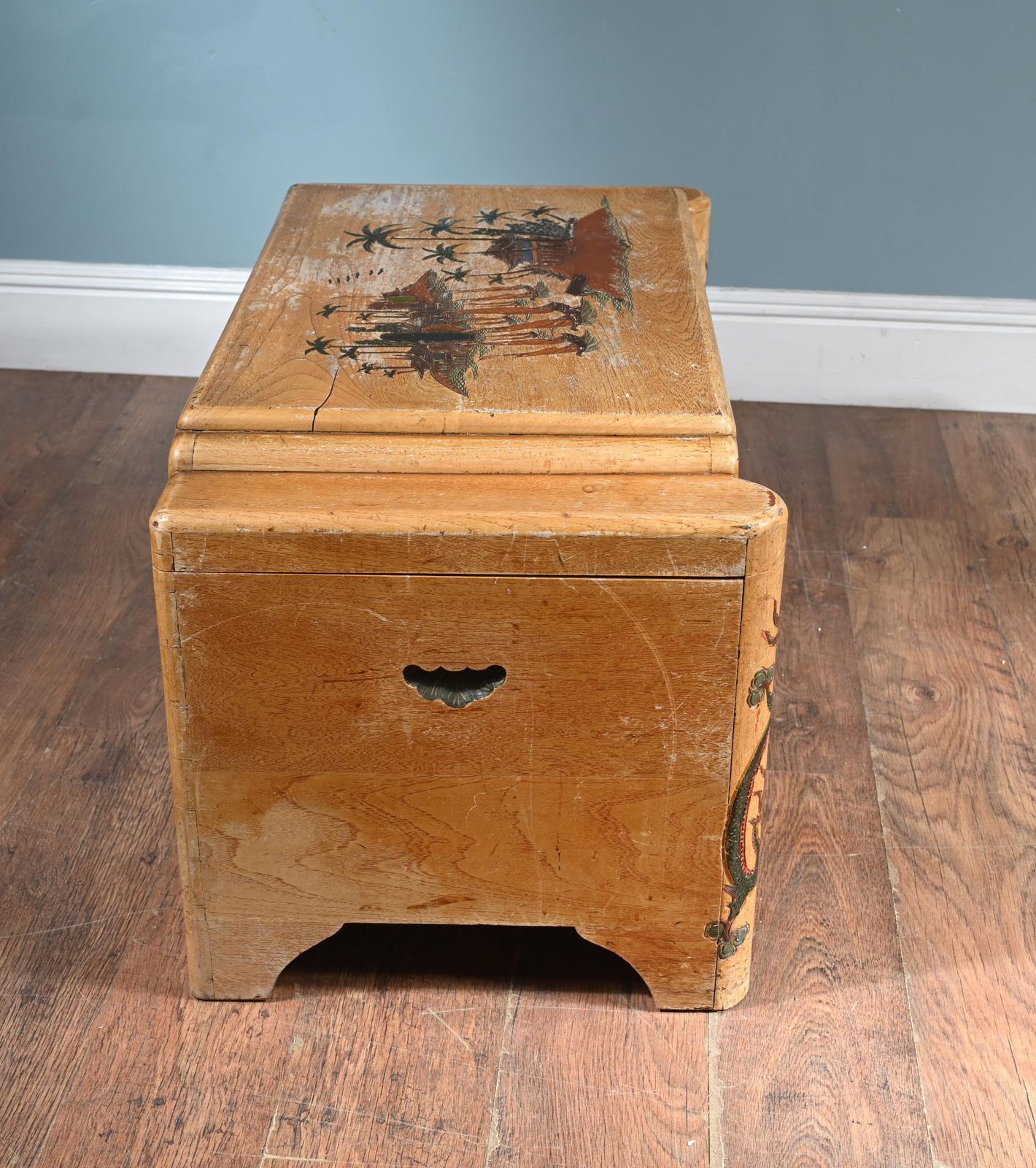 photo for sale Antique Chinese Camphor Chest Luggage Box Painted 1910