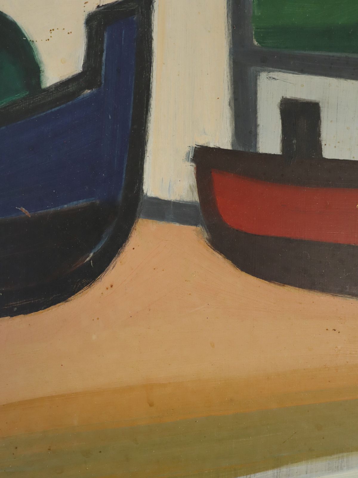 Boats At Rest Oil Painting, Mid 20th Century photo vintage